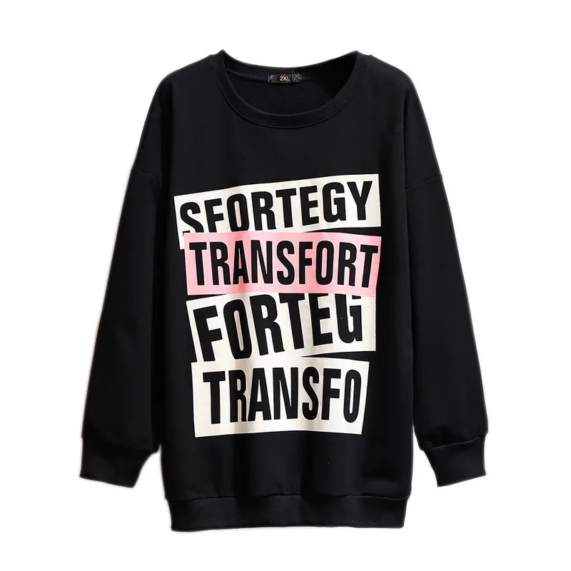 

Transfortegy 2020 spring and autumn new large women's wear Plush thickening loose letter Pullover hoodies long sleeve top round