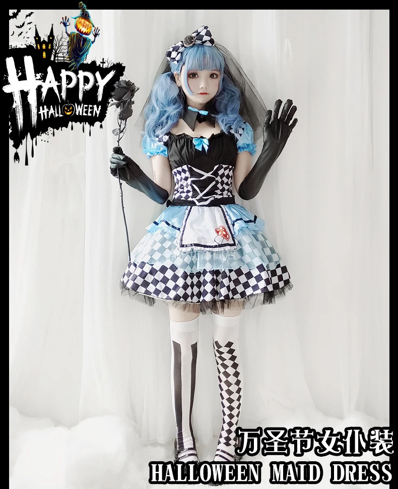 

Halloween Costume Adult Girl Alice Maid Silk Vampire Clown Costume Loli Lolita Puff Dress Princess