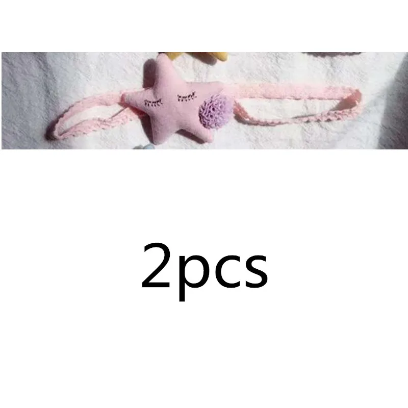 2pcs-pink 2 шт./компл. для маленьких девочек из чистого хлопка звезды эластичные повязки на голову для малышей; одежда для детей ясельного возраста; Пом Помпон для волос резинки нарисованной длинноволосой девочкой, аксессуары - Цвет: 2pcs-pink