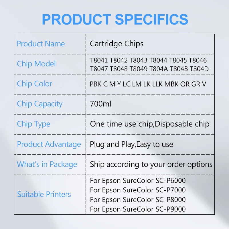 T8041-T8049 T804A T804B T804D чип чернильного картриджа для Epson SureColor P6000 P7000 P8000 P9000 SC-P6000 чипы