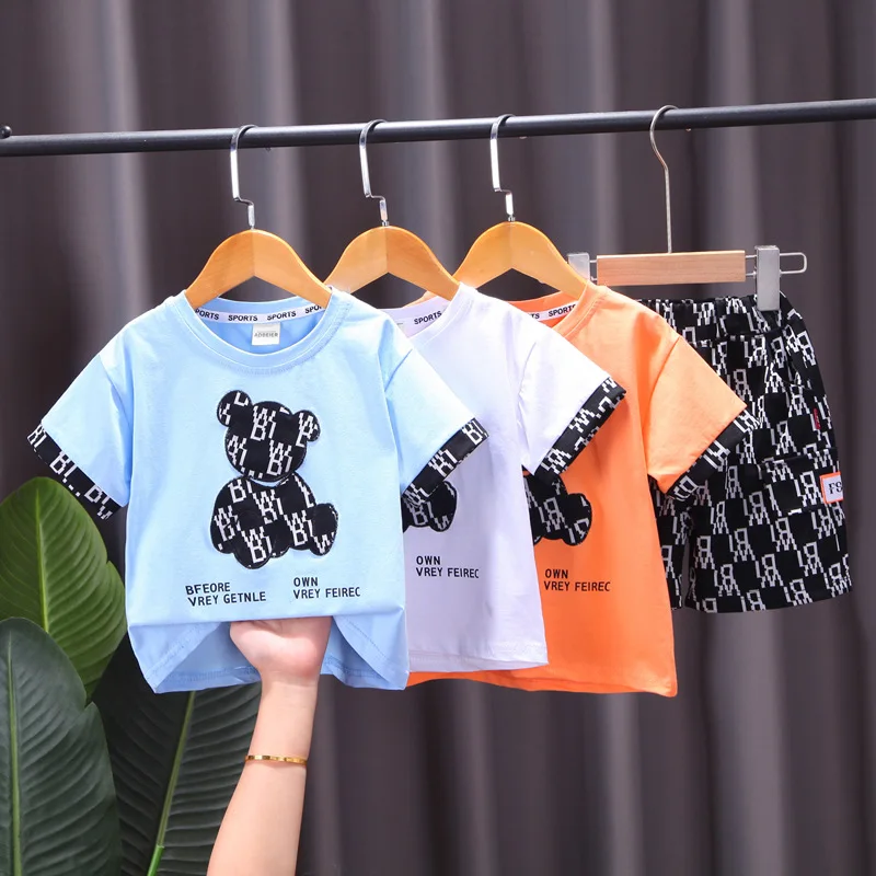

Summer Toddler Boys Children Kids Clothing Set Baby Girl Print Short Sleeve Shirts+Shorts 2Pcs Cotton Outfits Suits Tracksuits