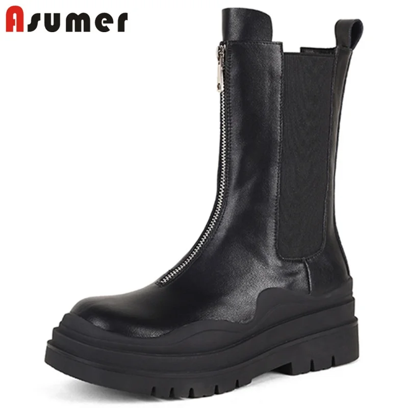 

ASUMER 2022 ботинки из коровьей кожи на молнии с эластичной резинкой модные ботинки зимние ботильоны на платформе Ботинки Челси ручной работы же...
