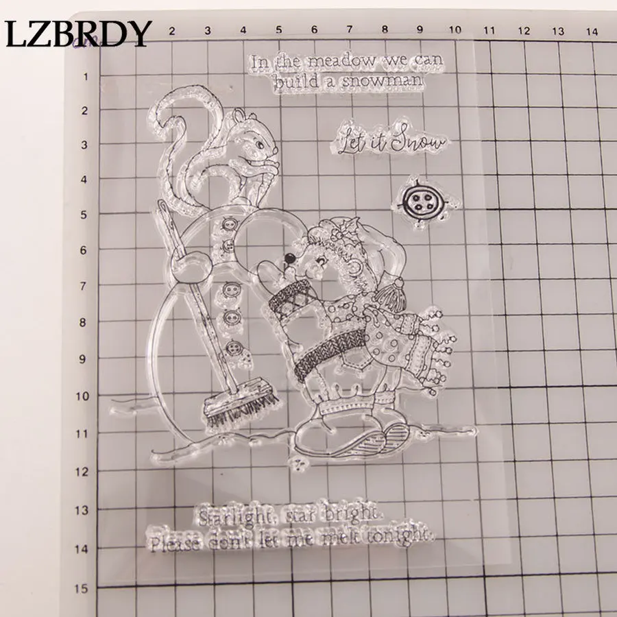Милые белки делая Снеговик кнопки благословение слова штампы и набор для