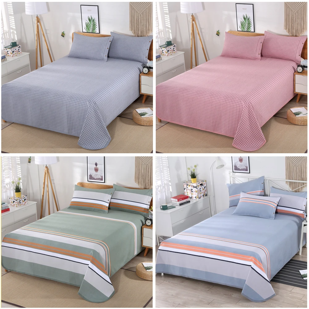 

ADOREHOUSE Summer Cooling Mat 3pcs Striped Sheet Mat Old Coarse Cloth Plaid Bedspread Pillowcases King Size Bedding For Summer