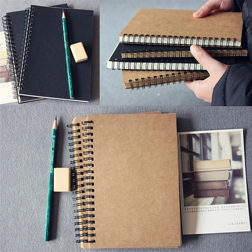 Ретро DIY канцелярские принадлежности спиральная контурная катушка эскиз книга пустая бумага искусство Граффити Блокнот канцелярские принадлежности