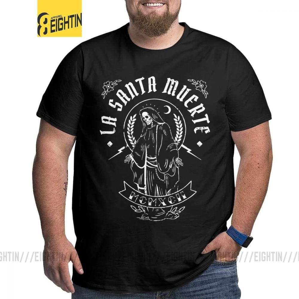 Novelty La Santa Muerte T-Shirts for Men Pure Cotton T Shirts Tall Big Fat Death Skull Short Sleeve Tees 4XL 5XL Clothes