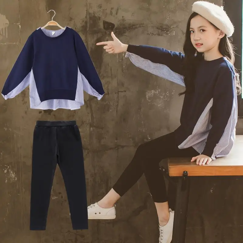 

Детские комплекты, осенний Новый стиль, модный однотонный комплект из двух предметов, повседневный женский костюм среднего и старшего возраста