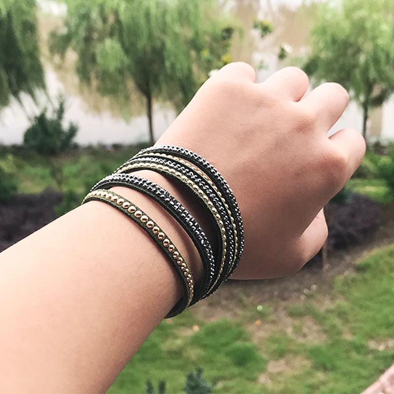 M &amp G Блестящий панк браслет черный зеленый из искусственной кожи роскошный