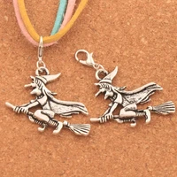 witches on broom lobster claw clasp charm beads 49 2x36 9mm 60pcs zinc alloy jewelry diy c224