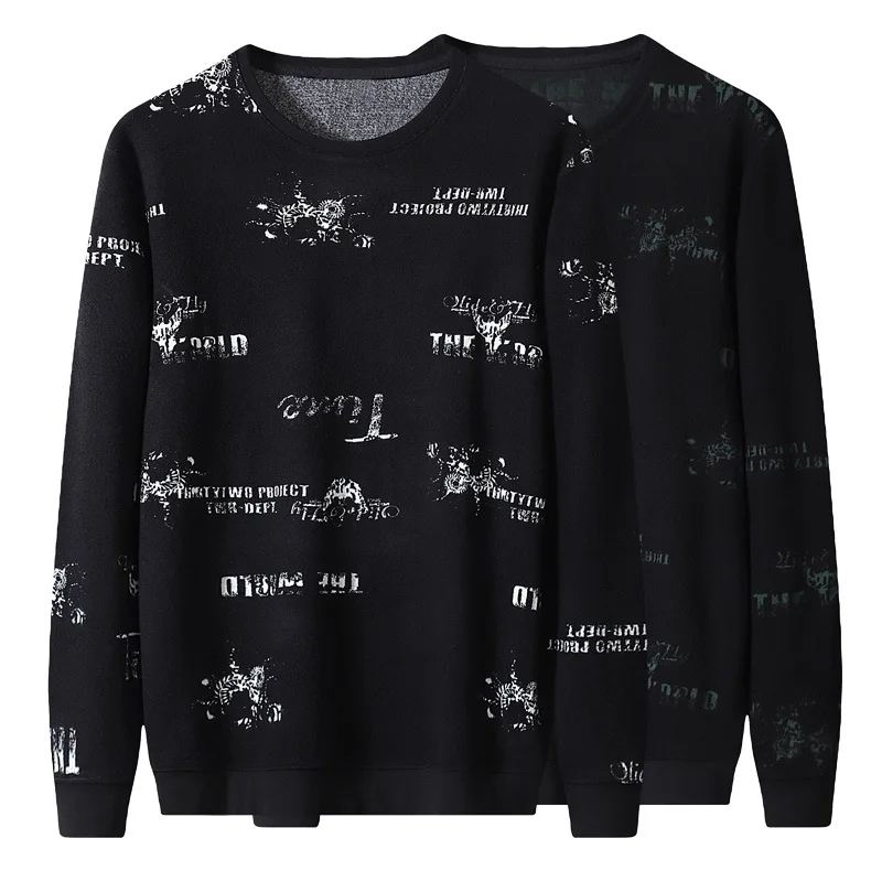 Autumn new men s fat plus size top fashion young men s round neck printed sweater