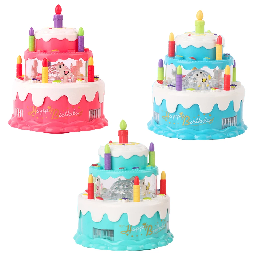 

Rotating Cake Carousel Play House Toy With Electric Musical Triple-Layer Plastic Party Cake with Candles Light Toys for Kids