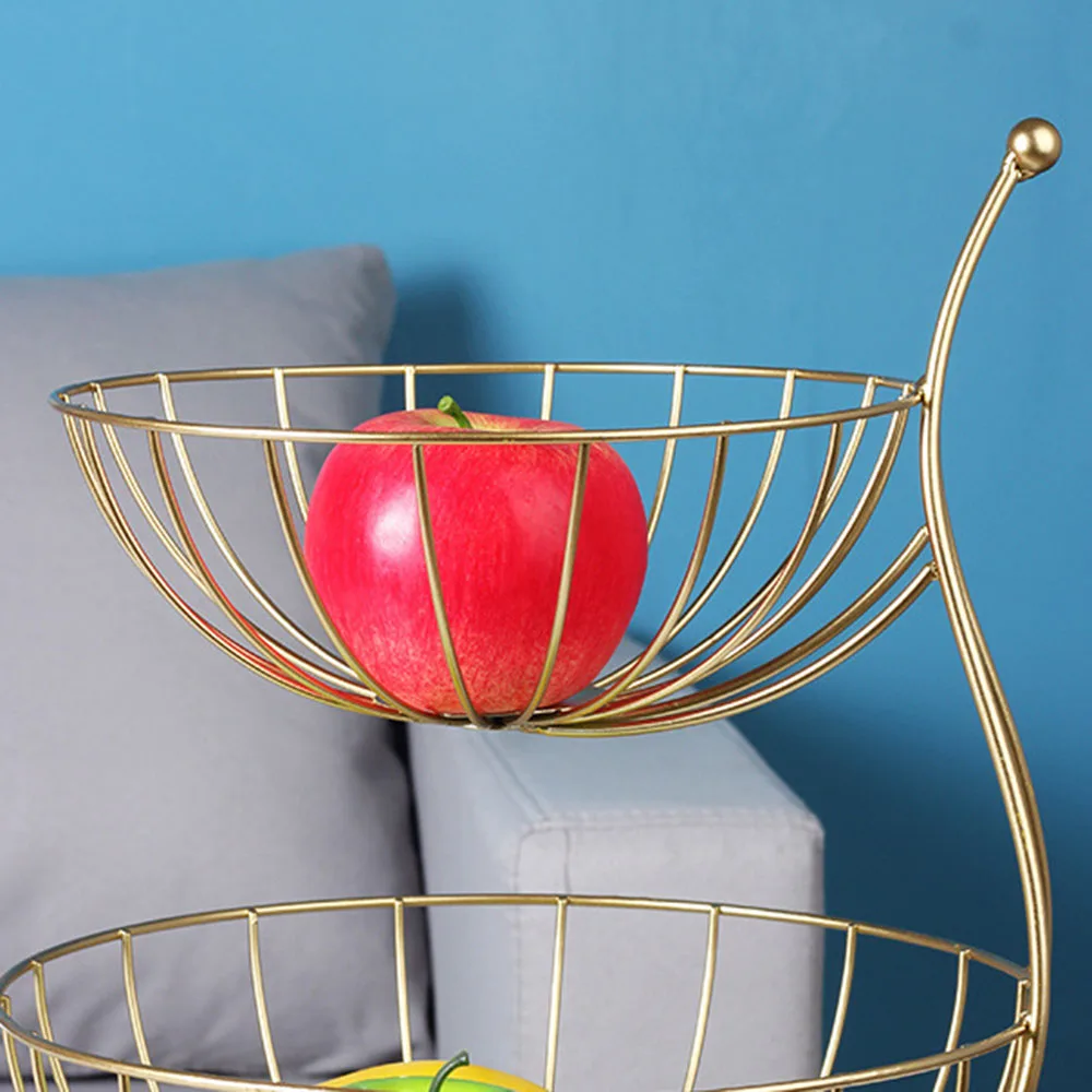 

Double-layer Fruit Basket Wrought Iron Living Room Dining Room Snack Metal Basket Fruit Storage Basket Gold Black