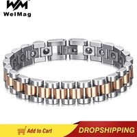 welmag pure germanium healing bracelets bangles for women stainless steel arthritis bracelet femme rose gold color wristband