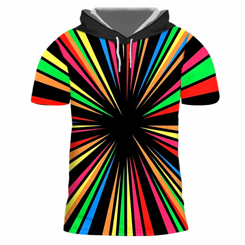 

Футболка мужская с капюшоном IFPD, тенниска с короткими рукавами и 3D принтом, с радиальными полосками, уличная одежда, большие размеры, европе...