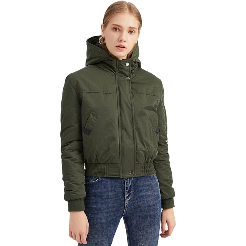 Зимнее пальто с капюшоном Женская Повседневная однотонная хлопковая зимняя