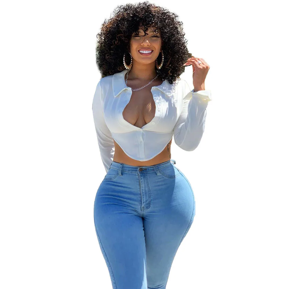 Женская Асимметричная блузка на пуговицах с отложным воротником длинными