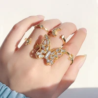 lats vintage gold color crystal butterfly rings for women creative bowknot moon ring set 2022 female fashion elegant jewelry