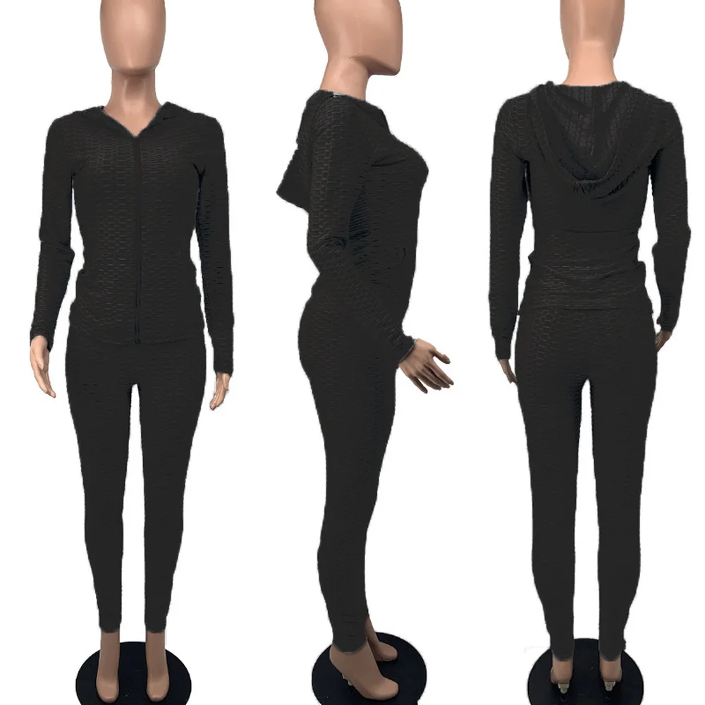 

2021 Casual Sportswear Athletic Suit Women's Sets Hooded Long Sleeve Jackets and Bodycon Legging Zipper Up Fitness Sweatsuits