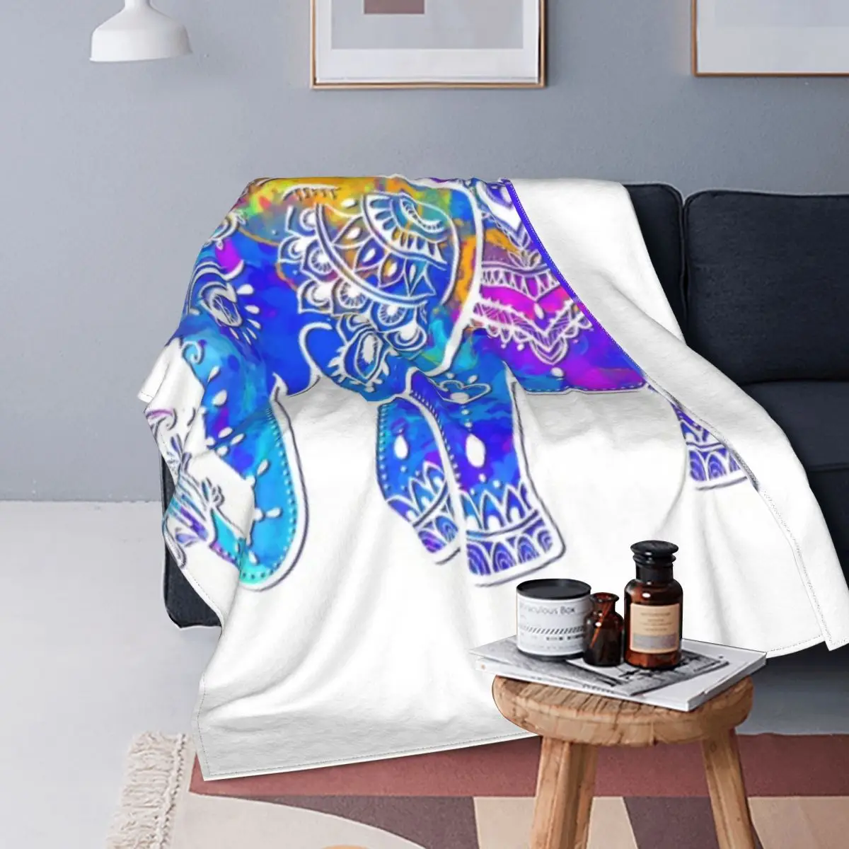

Elephant Mandala Pattern Fleece Plush Throw Blanket For Sofa Bed Mandala Elephants India Style Decorative For Home Drop ship