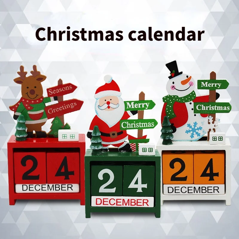 

Календарь на Новый год 2021, календарь на Рождество, деревянная коробка, снеговик, Санта-Клаус, лось, дата, обратный отсчет, украшения, реквизит