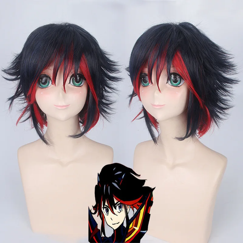 

Anime Kill la Kill Ryuuko Matoi Mixed Color Heat Resistant Synthetic Short Curly Hair Perucas Costume Cosplay Prop Wigs+Cap