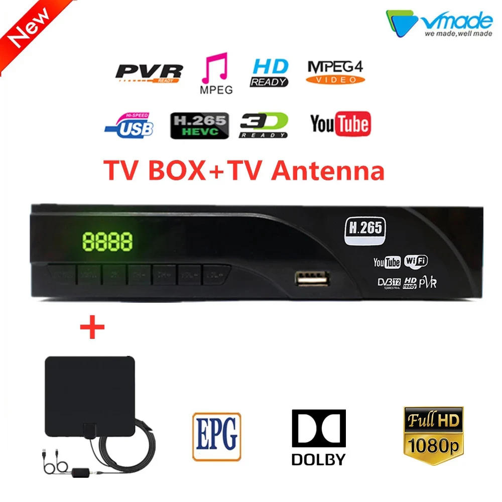Vmade DVB-T2 с wifi+ DVB антенной DVB T2 в эфирном приемнике ТВ приставка с ТВ SCART Поддержка Dolby Youtube IP ТВ приставка