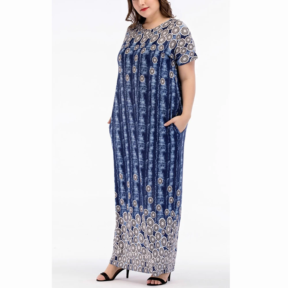 Женское винтажное платье-макси большого размера Длинные прямые платья с принтом