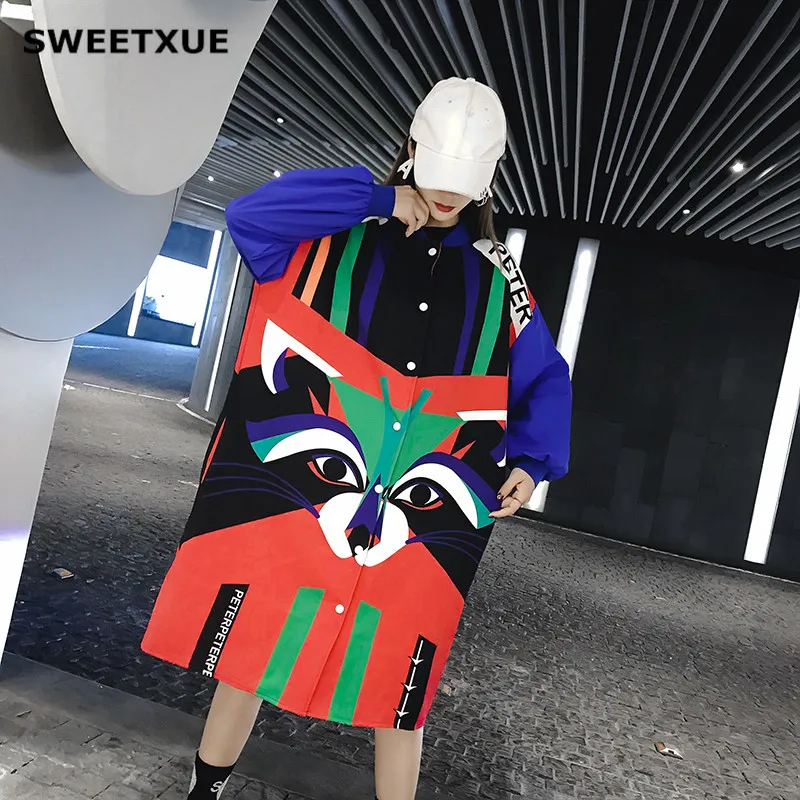 SWEETXUE весна осень длинное пальто 2019 элегантный мультяшный женский кардиган с