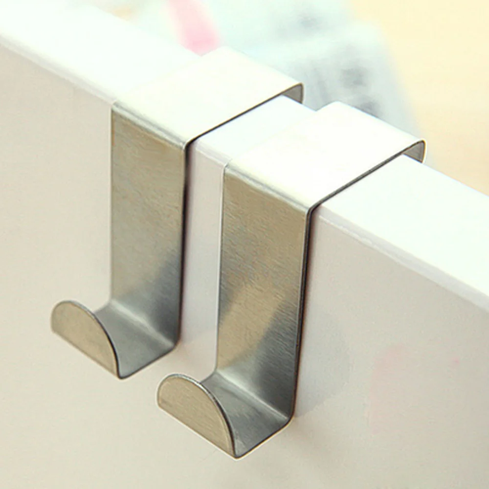 2pcs Iron Stainless Steel Door Hooks Kitchen Hanging Clothes Hanger on Wardrobe Back Type Strong Practical Home Organizer | Дом и сад