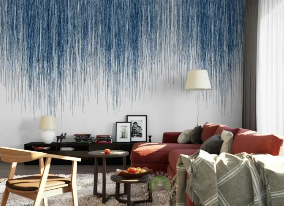 3D Скандинавская ручная роспись синие полосатые обои настенная креативная