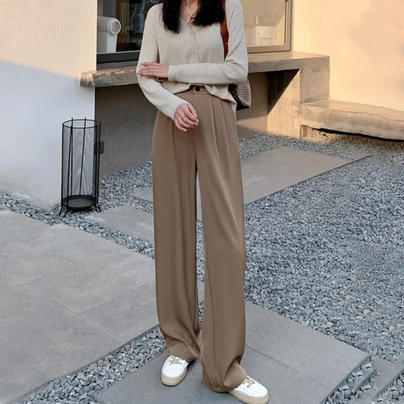 

Wide Leg Ninth Pants Women Spring Clothes High Waist Loose Trousers Oversized Pants Office Ladies Flowy Slacks Fashion 2021 Chic