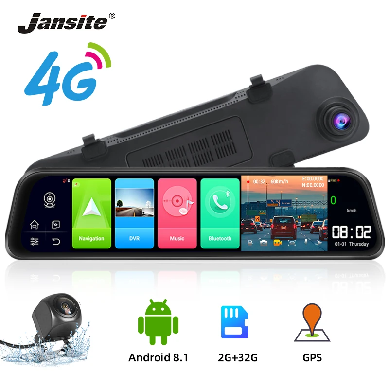 Автомобильный видеорегистратор Jansite 12 дюймов 4G Android двойная камера 1080P зеркало