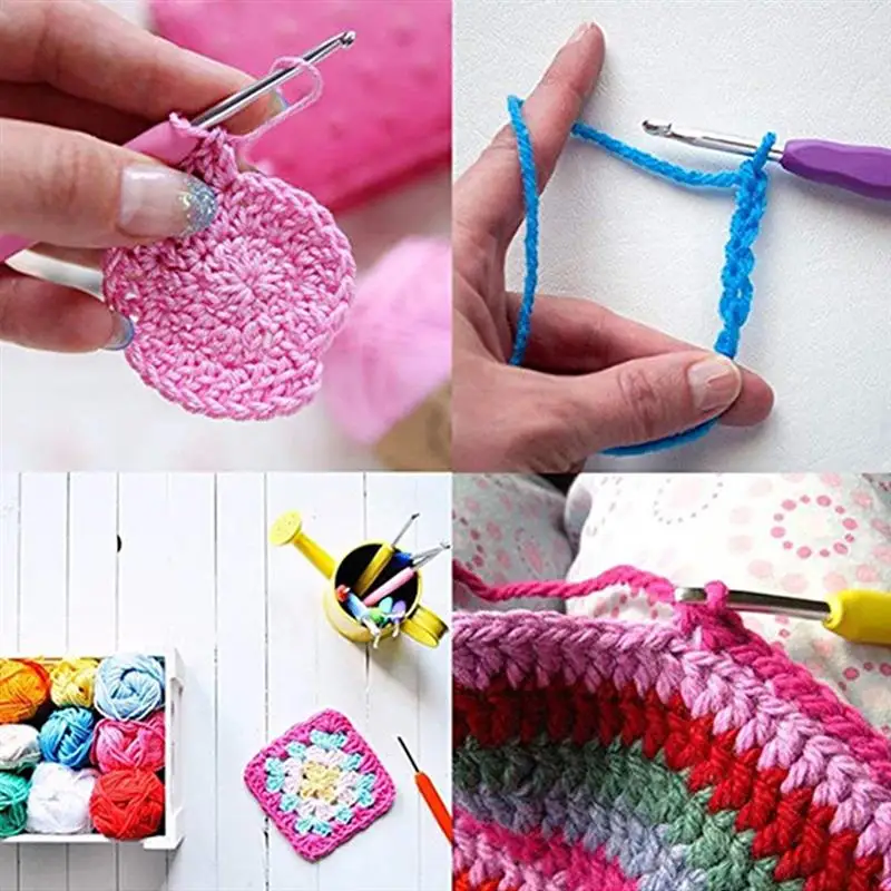 

41pcs TPR Soft Handle Aluminum Crochet Hooks Gadgets Weave Craft Sweater Sewing Needles Set Multicolor Multi-Size Knitting Tool