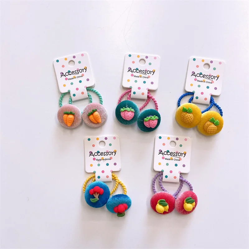 

2PCS Cloth Fruit Kids Elastic Hair Bands Children Hair Ties Cute Girls Hair Accessories Baby Headdress
