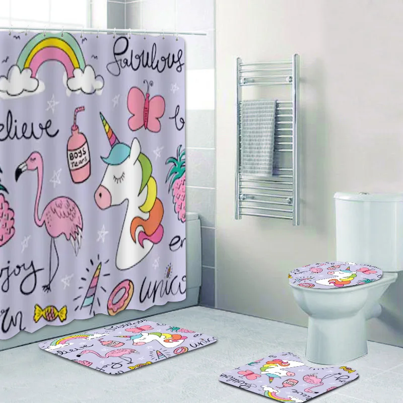 Занавеска для душа с изображением фламинго единорога ананаса | Дом и сад