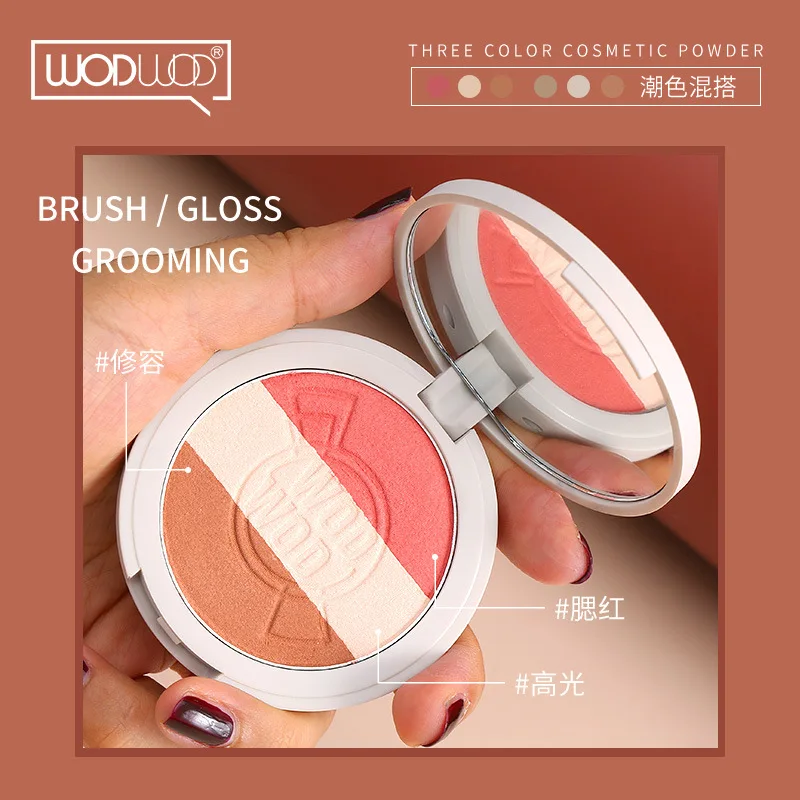 

Makeup Three-Color Stereo Shading Powder Brightening Hairl Line Nose Shadow Side Shadow Blush Highlight Shadow One-Piece Plate