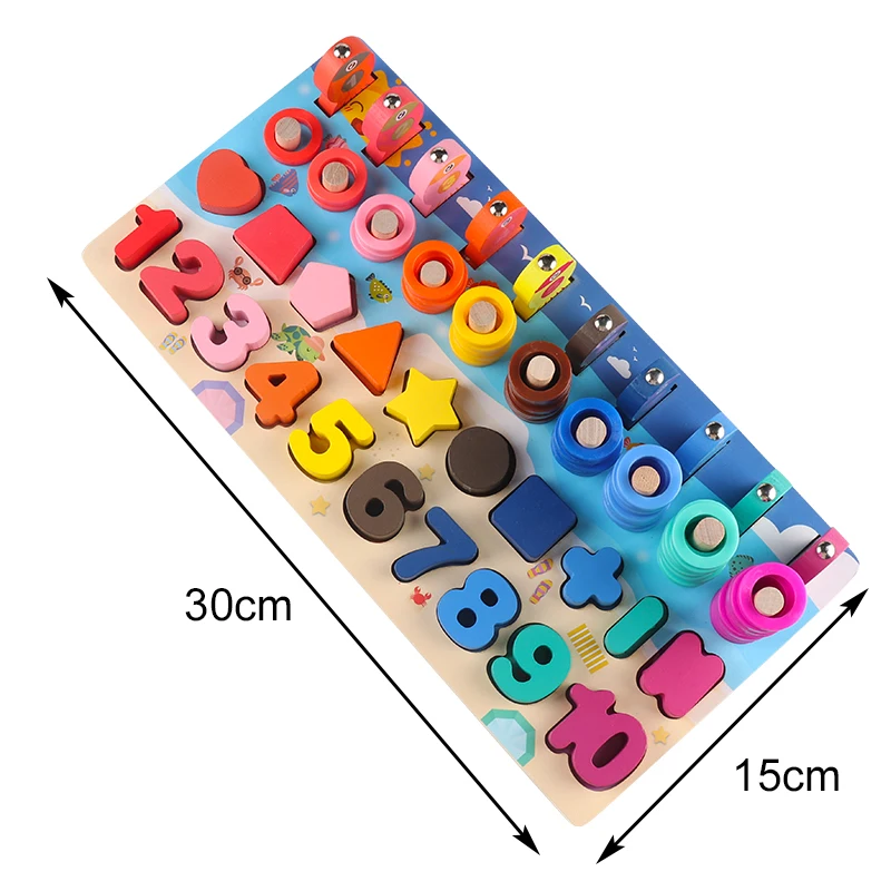 

Montessori Wooden Educational Toys Logarithmic Board Digital Shape Matching Building Block Busy Board Preschool Kids Puzzle Toy