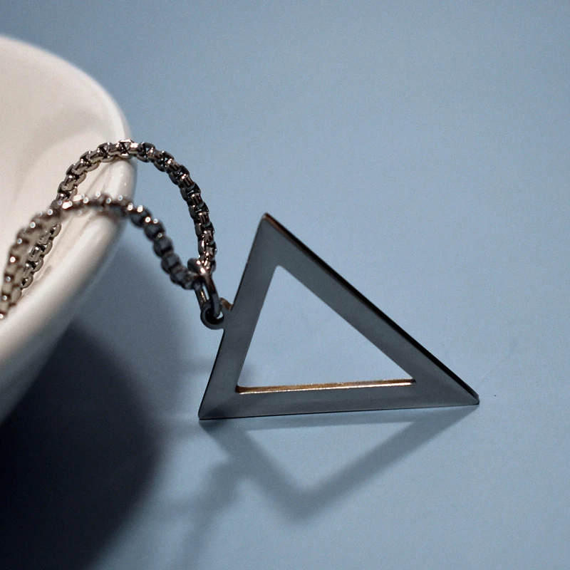 Geometric Men's Necklaces Black Silver Color Hollow Triangle Pendant Minimalist Metal Stainless Steel Male Simple Jewelry | Украшения и