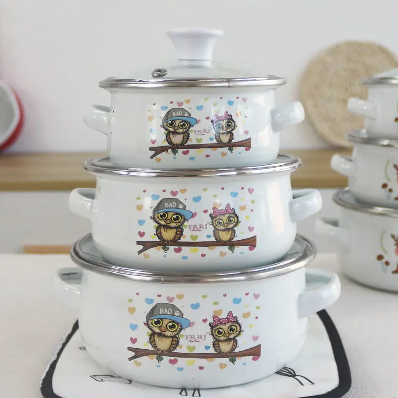 저렴한 3 피스 에나멜 냄비 16cm1.5L 신선 유지 그릇 인스턴트 국수 그릇 우유 냄비 아기 밥 그릇 보완 음식 그릇 가능 구매 3 피스 에나멜 냄비 16cm1.5L 신선 유지 그릇 인스턴트 국수 그릇 우유 냄비 아기 밥 그릇 보완 음식 그릇 가능