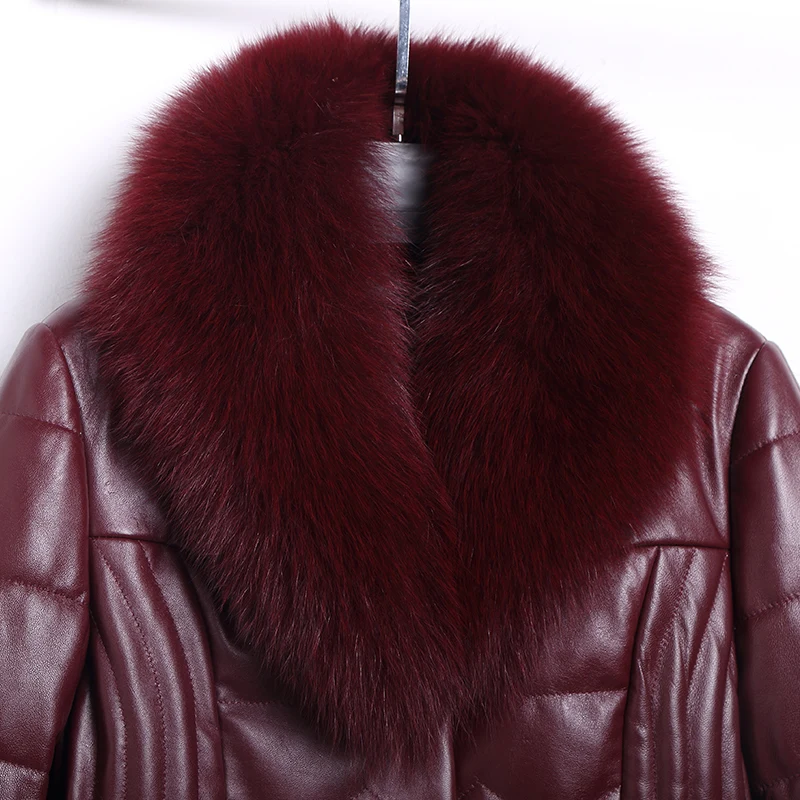 

JCHB 2021 Genuine Leather Jacket Women Sheepskin Coat Female Down Cotton Parkas Woman Fox Fur Collar Plus Size 6xl Femme Veste P