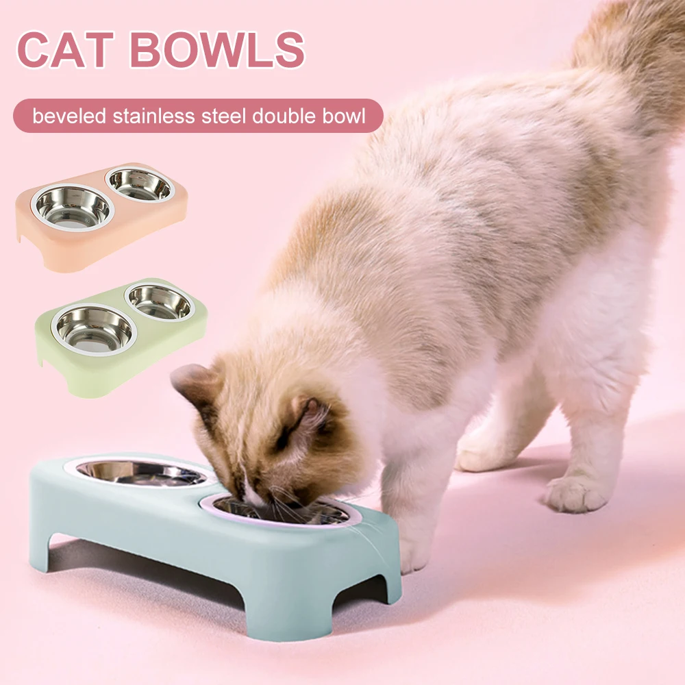 

Double Pet Bowl Food Water Container Stainless Steel Steel Pet Drinking Dish Feeder Cat Puppy Feeding Supplies