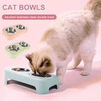 double pet bowl food water container stainless steel steel pet drinking dish feeder cat puppy feeding supplies