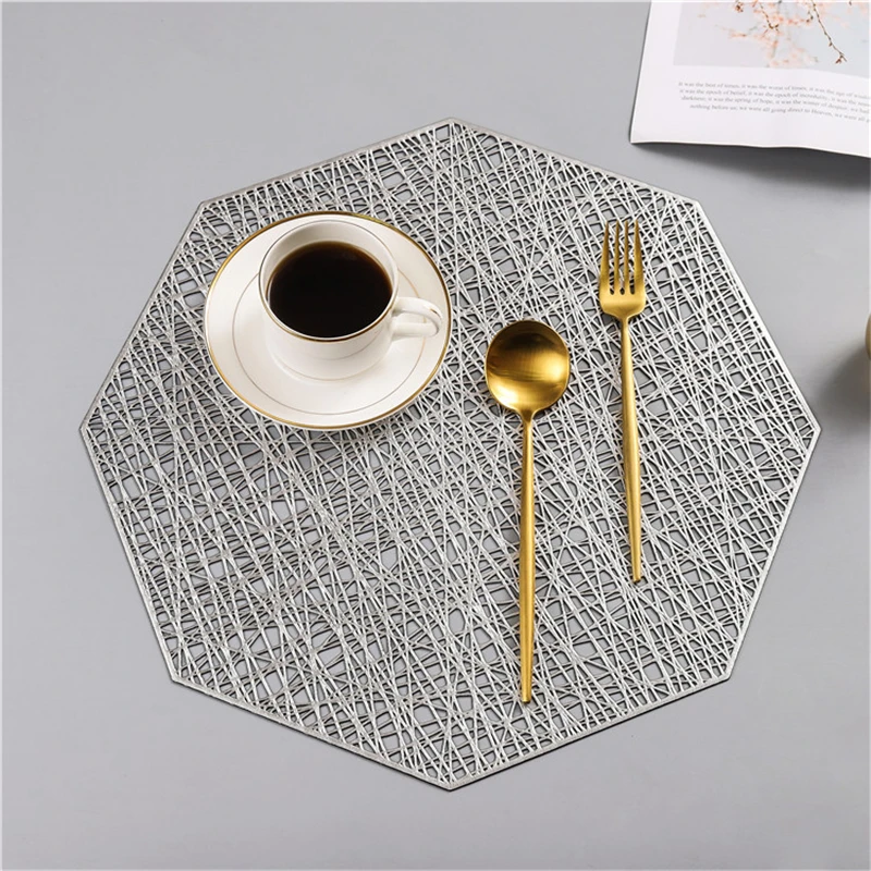 

PVC Placemats Octagonal Hollow Waterproof Non Slip Home Dining Table Mats Heat-insulated Pad Coaster Desktop Kitchen Decor