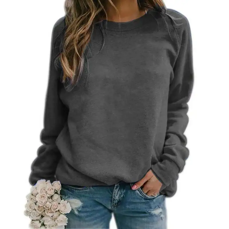 

Womens Ladies Solid Crew Neck Long Sleeve Baggy Casual Tops Holiday Blouse Tee