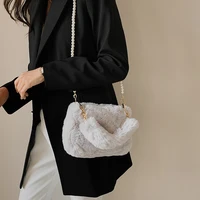 fur shoulders bags plush tote bags pearl chain bag for women 2021 new soft fluffy bags solid furry luxury designer handbag sac