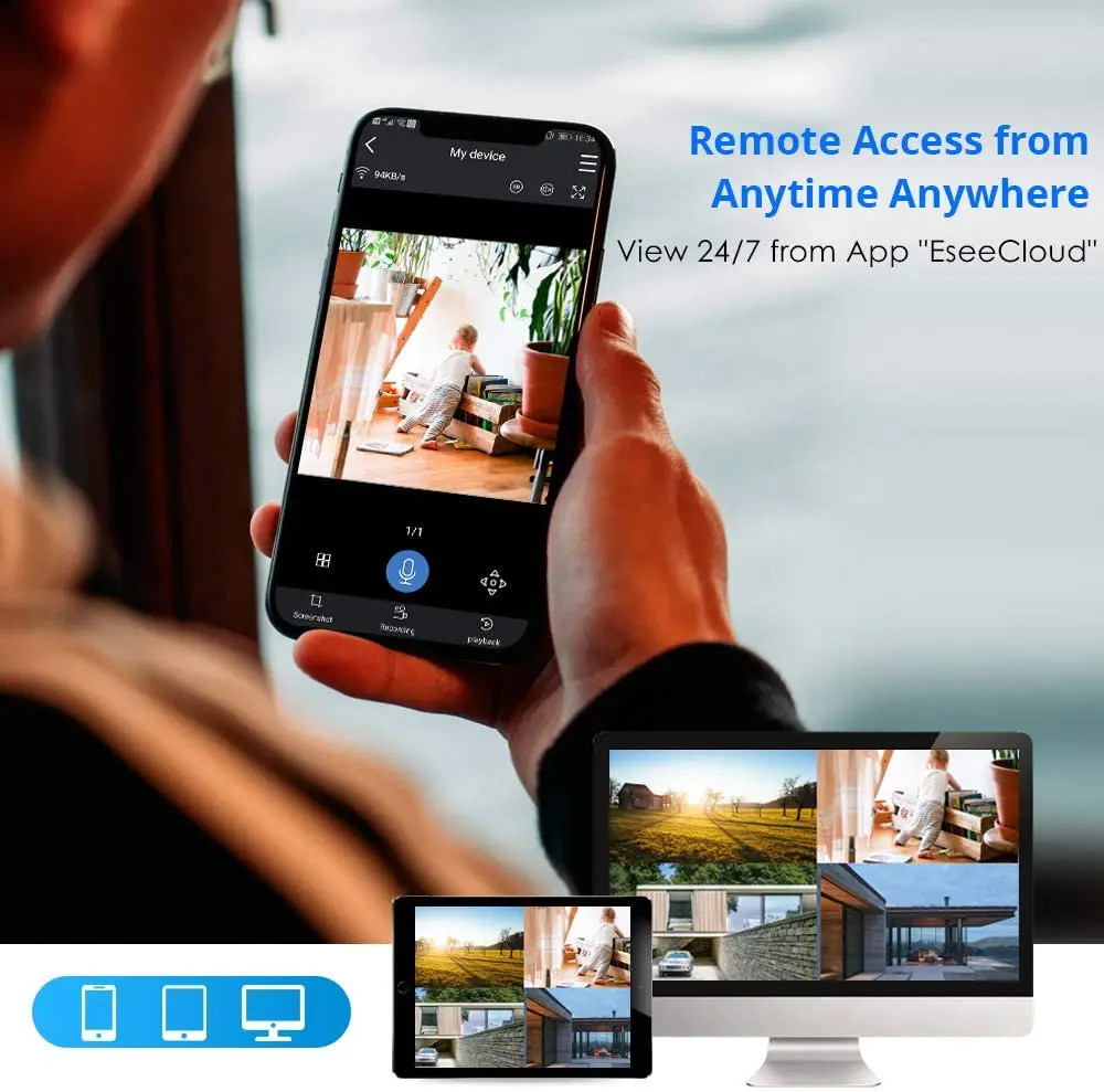 Беспроводная система видеонаблюдения Hiseeu 1080P H.265 + 8 каналов 2 м HD Wi Fi комплект
