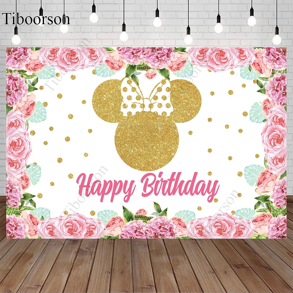 

Cartoon Pink Mouse Head Lace Backdrops Girl Birthday Party Background Newborn Baby Shower Photo Banner Poster Wallpaper