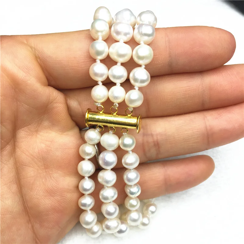 Горячая бесплатная поставка новый 2014 Мода Стиль поделки Изящные 3 ряда 7-8 мм белый