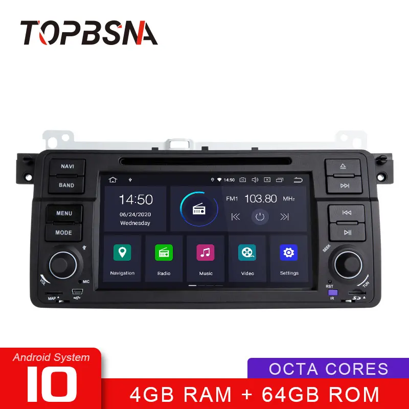 

Автомобильный мультимедийный плеер TOPBSNA, 1 Din, Android 10, для BMW/E46/M3/Rover/3 серии, WIFI, GPS-навигация, автомобильная стереосистема, видео 8 ядер, 4G + 64G