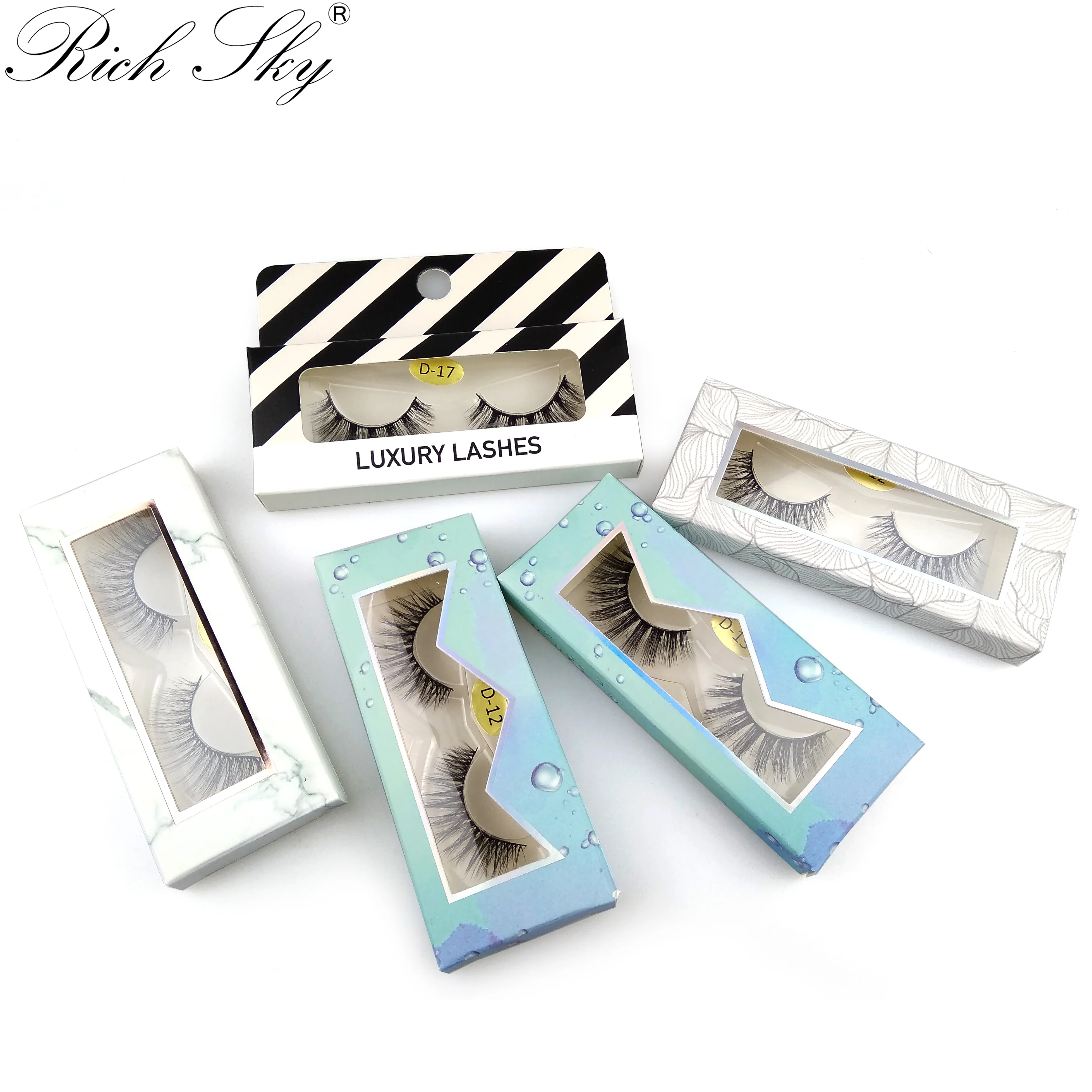 Набор Натуральных черных цветных ресниц Rich Sky 5 пар с бесплатными картонными
